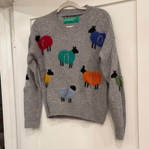 United Colors Of Benetton Multicolor Sheep Pattern Wool Gray Sweater